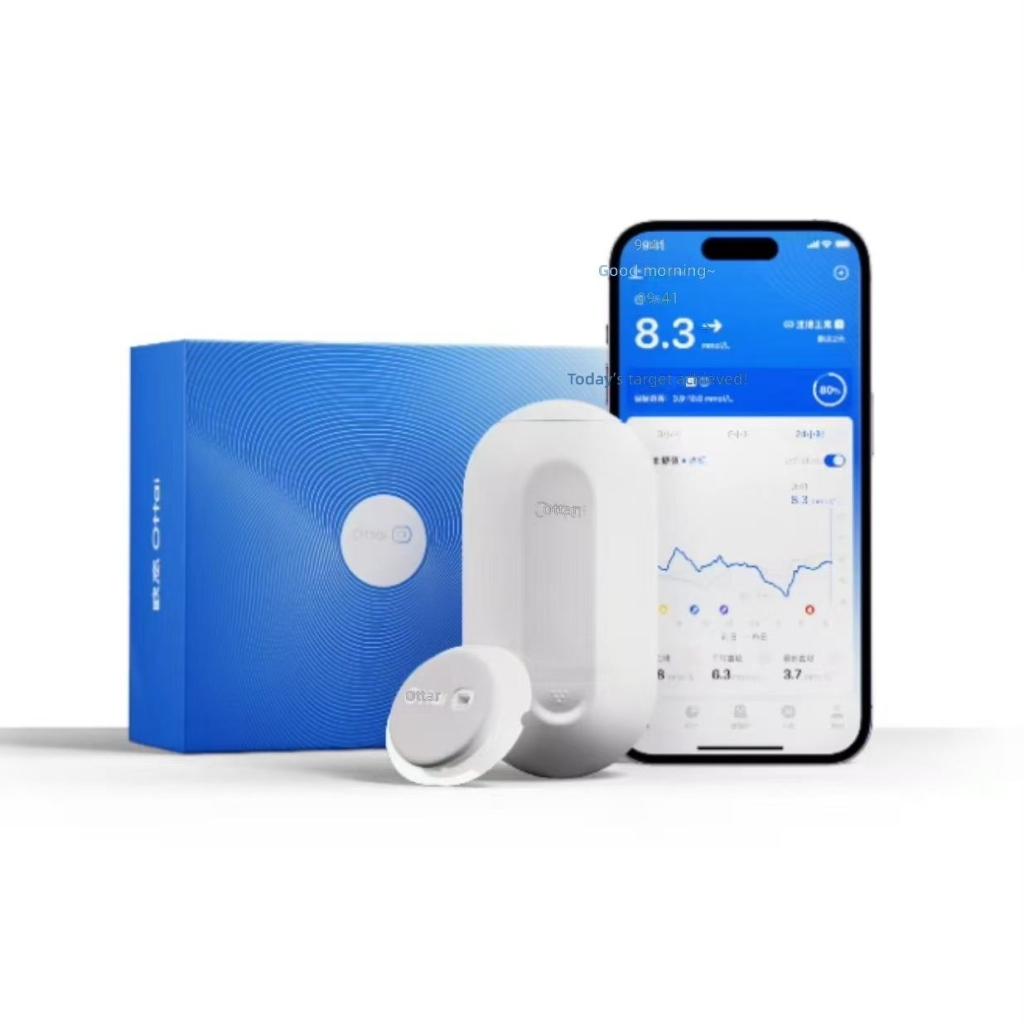 Ottai continuous glucose monitoring system with sensor applicator and smartphone app