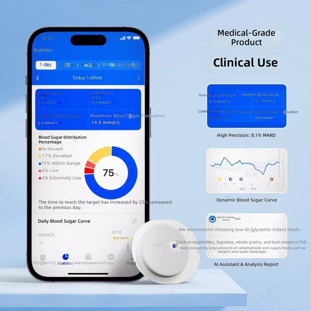Ottai continuous glucose monitoring system with sensor applicator and smartphone app